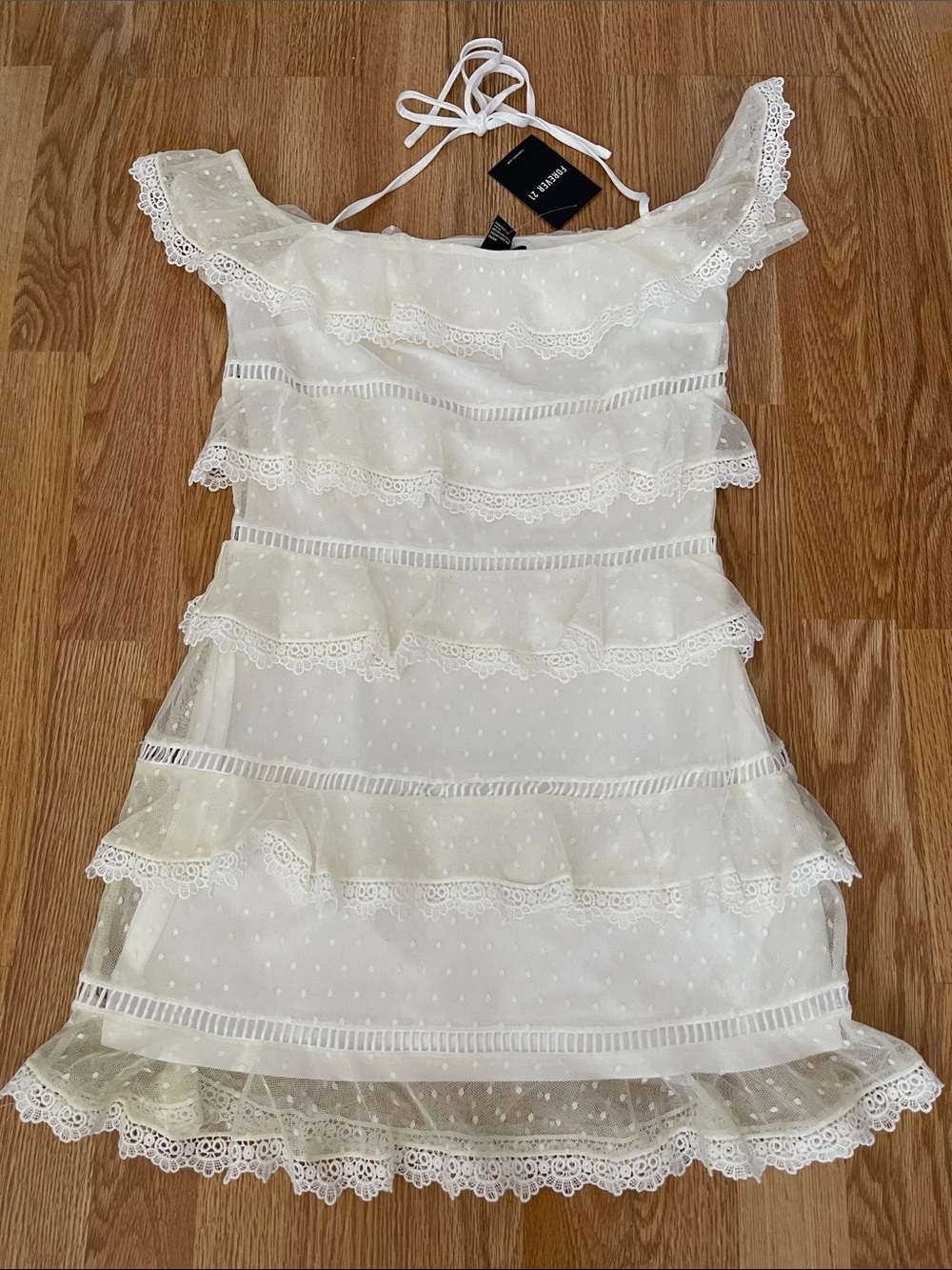Forever 21 White Lace Ruffle Mini Dress
